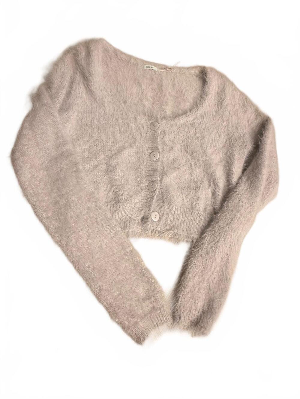 Kimchi Blue Fuzzy Pink Cropped Cardigan Sweater
